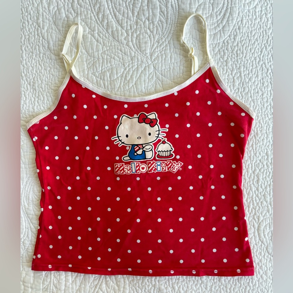 Sanrio Hello Kitty Polka Dot Red Crop Tank Top Adjustible Straps Small